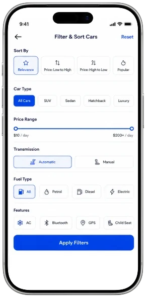 Car rental app screen 5