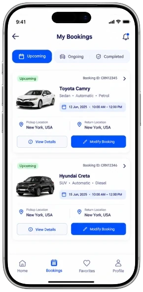 Car rental app screen 6