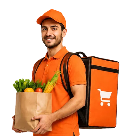 Delivery person with groceries