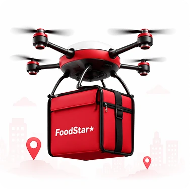Delivery drone carrying a FoodStar insulated bag